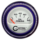 GAFFRIG 2 INCH ELECTRIC OIL PRESSURE GAUGE 0-80 PLATINUM / PURPLE / FAT RIM