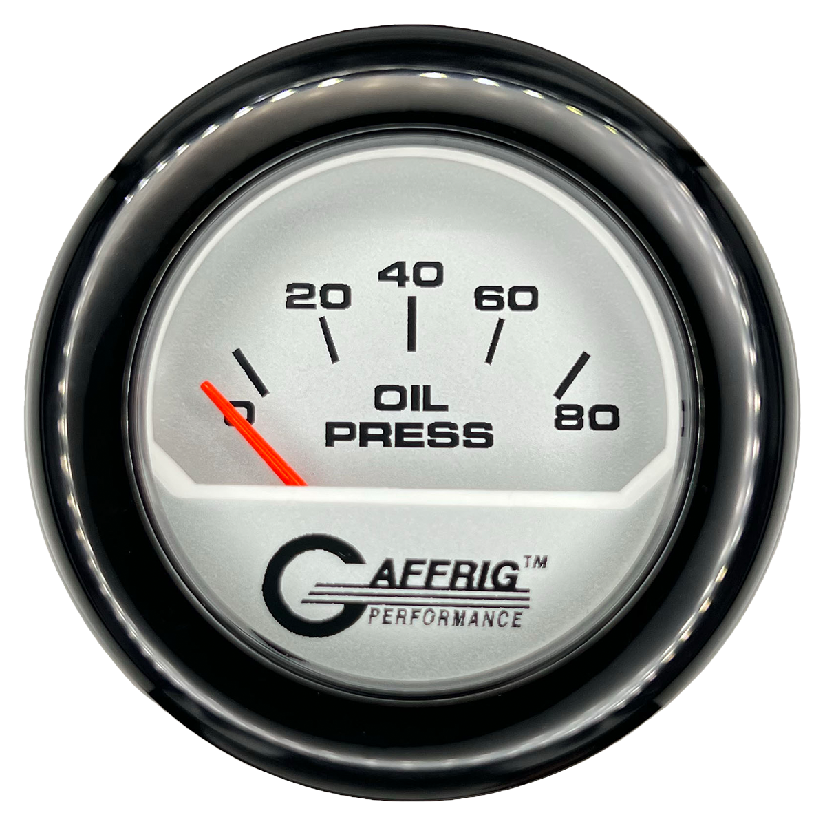 GAFFRIG 2 INCH ELECTRIC OIL PRESSURE GAUGE 0-80 PLATINUM / BLACK / FAT RIM