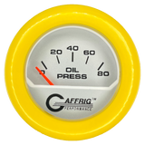 GAFFRIG 2 INCH ELECTRIC OIL PRESSURE GAUGE 0-80 PLATINUM / YELLOW / FAT RIM