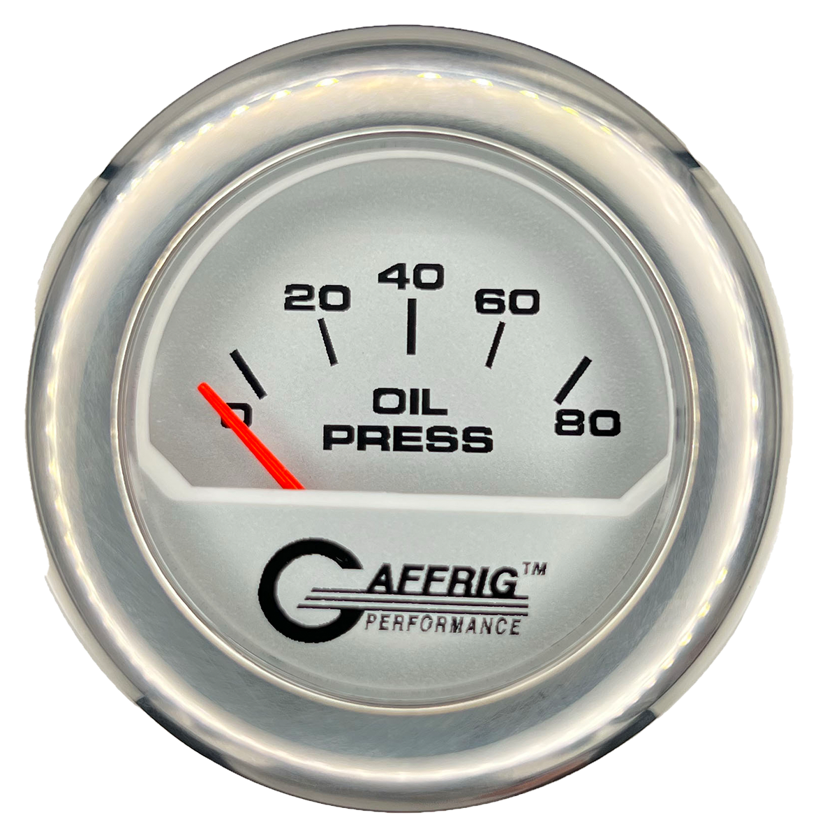 GAFFRIG 2 INCH ELECTRIC OIL PRESSURE GAUGE 0-80 PLATINUM / CHROME/POLISHED / FAT RIM