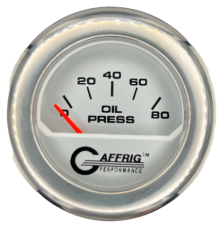 GAFFRIG 2 INCH ELECTRIC OIL PRESSURE GAUGE 0-80 PLATINUM / CHROME/POLISHED / FAT RIM