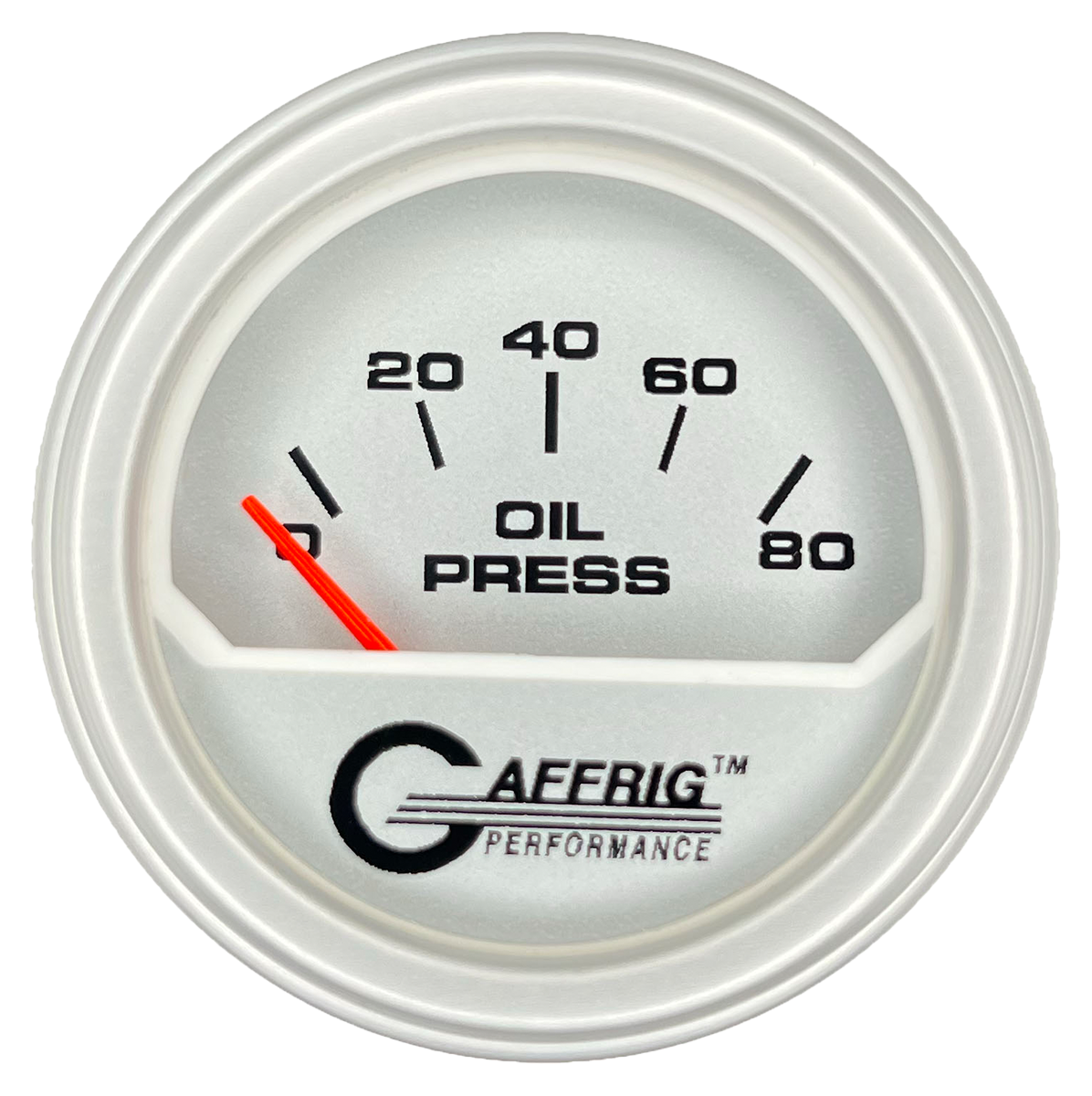 GAFFRIG 2 INCH ELECTRIC OIL PRESSURE GAUGE 0-80 PLATINUM / PLATINUM / STEP RIM