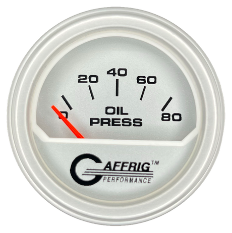 GAFFRIG 2 INCH ELECTRIC OIL PRESSURE GAUGE 0-80 PLATINUM / PLATINUM / STEP RIM