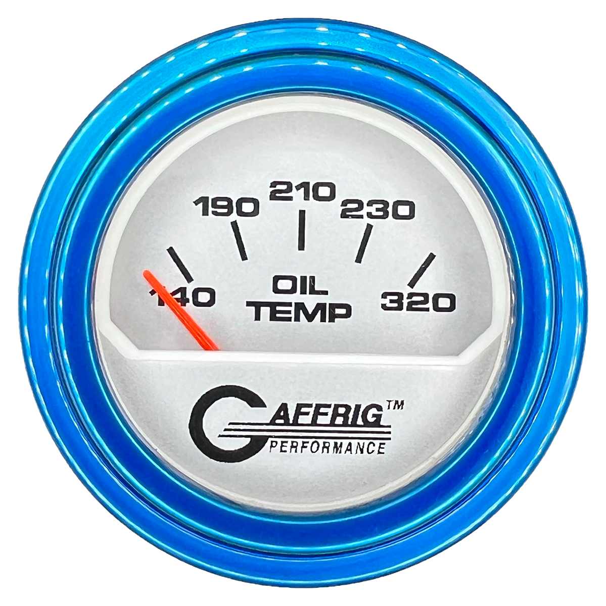 GAFFRIG 2 INCH ELECTRIC OIL TEMP GAUGE 100-320 F STEP RIM (002) / BLUE / PLATINUM