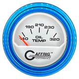 GAFFRIG 2 INCH ELECTRIC OIL TEMP GAUGE 100-320 F STEP RIM (002) / BLUE / PLATINUM