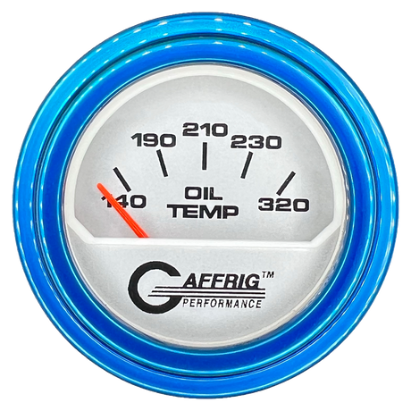 GAFFRIG 2 INCH ELECTRIC OIL TEMP GAUGE 100-320 F STEP RIM (002) / BLUE / PLATINUM