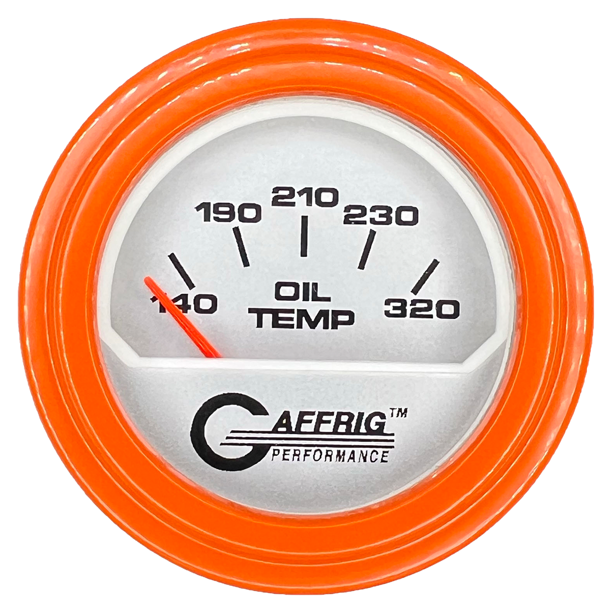 GAFFRIG 2 INCH ELECTRIC OIL TEMP GAUGE 100-320 F STEP RIM (002) / ORANGE / PLATINUM