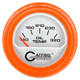 GAFFRIG 2 INCH ELECTRIC OIL TEMP GAUGE 100-320 F STEP RIM (002) / ORANGE / PLATINUM