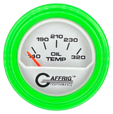 GAFFRIG 2 INCH ELECTRIC OIL TEMP GAUGE 100-320 F STEP RIM (002) / LIME GREEN / PLATINUM