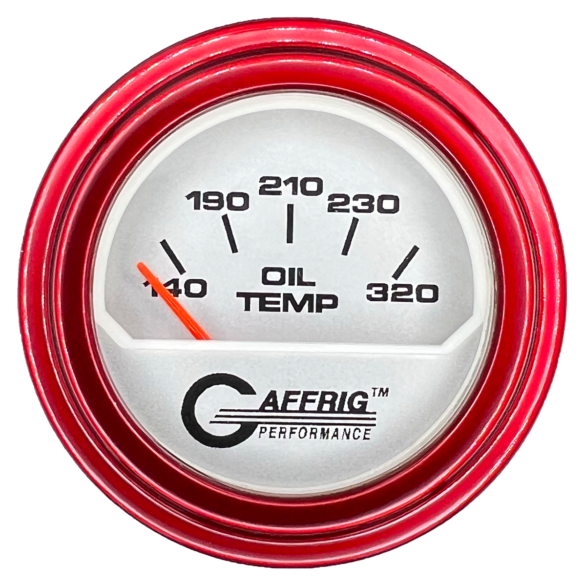 GAFFRIG 2 INCH ELECTRIC OIL TEMP GAUGE 100-320 F STEP RIM (002) / RED / PLATINUM