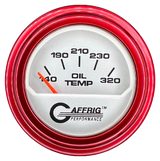 GAFFRIG 2 INCH ELECTRIC OIL TEMP GAUGE 100-320 F STEP RIM (002) / RED / PLATINUM