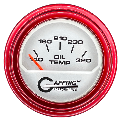 GAFFRIG 2 INCH ELECTRIC OIL TEMP GAUGE 100-320 F STEP RIM (002) / RED / PLATINUM