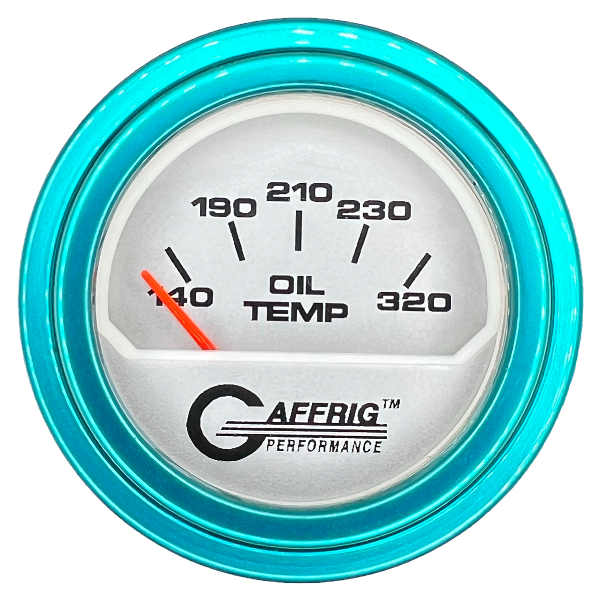 GAFFRIG 2 INCH ELECTRIC OIL TEMP GAUGE 100-320 F STEP RIM (002) / TEAL / PLATINUM