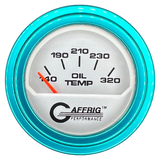 GAFFRIG 2 INCH ELECTRIC OIL TEMP GAUGE 100-320 F STEP RIM (002) / TEAL / PLATINUM