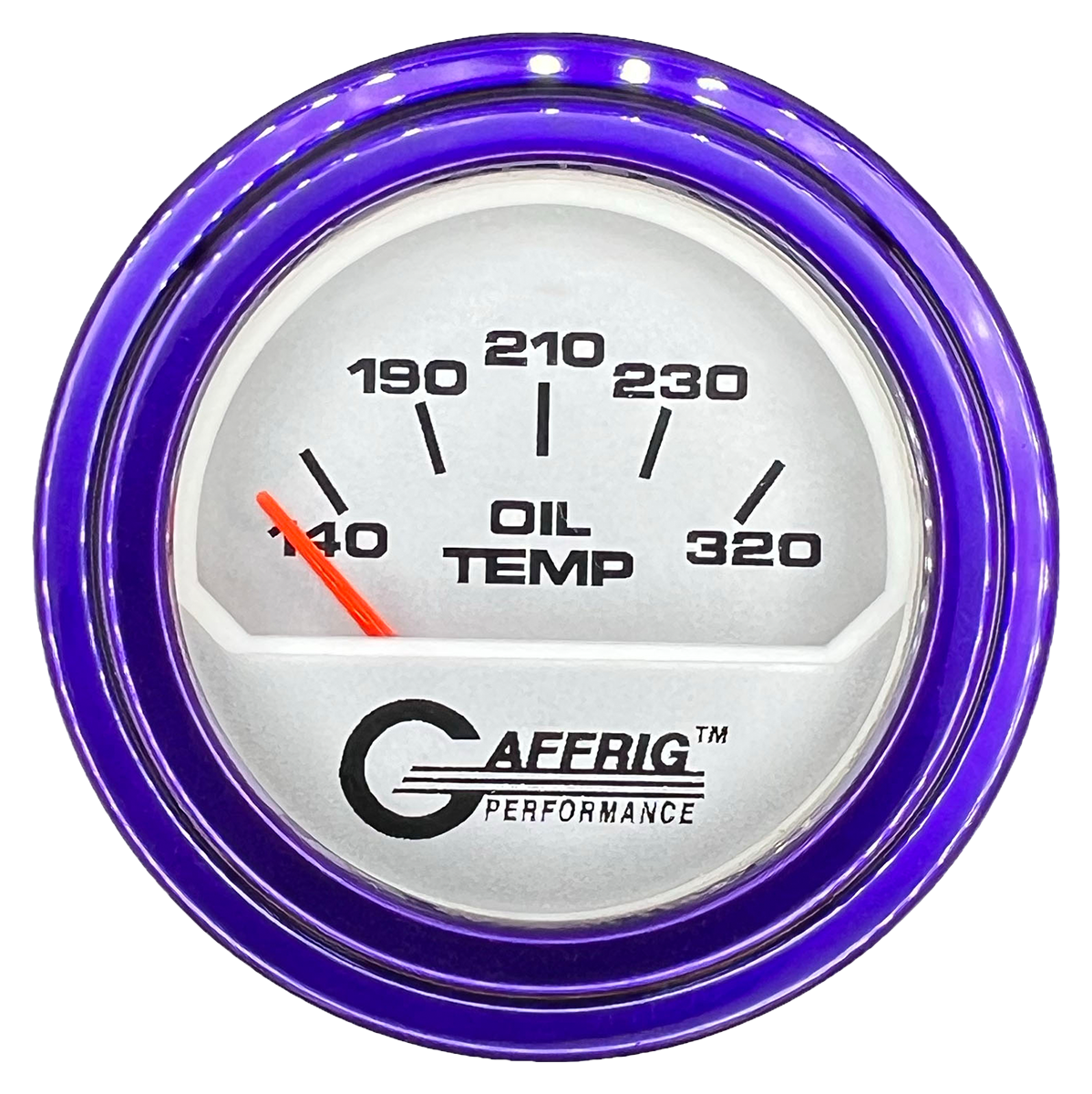 GAFFRIG 2 INCH ELECTRIC OIL TEMP GAUGE 100-320 F STEP RIM (002) / PURPLE / PLATINUM