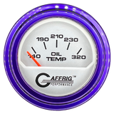 GAFFRIG 2 INCH ELECTRIC OIL TEMP GAUGE 100-320 F STEP RIM (002) / PURPLE / PLATINUM