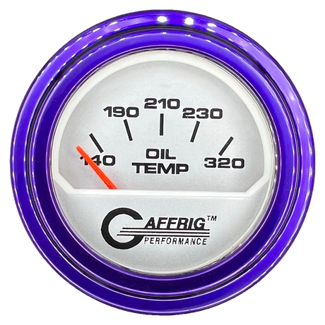 GAFFRIG 2 INCH ELECTRIC OIL TEMP GAUGE 100-320 F STEP RIM (002) / PURPLE / PLATINUM