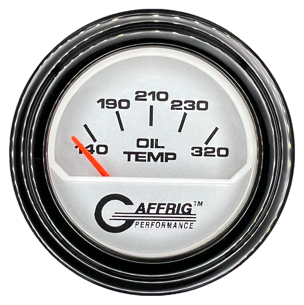 GAFFRIG 2 INCH ELECTRIC OIL TEMP GAUGE 100-320 F STEP RIM (002) / BLACK / PLATINUM