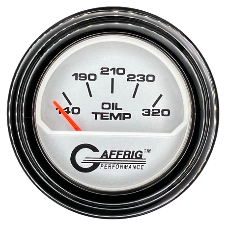 GAFFRIG 2 INCH ELECTRIC OIL TEMP GAUGE 100-320 F STEP RIM (002) / BLACK / PLATINUM