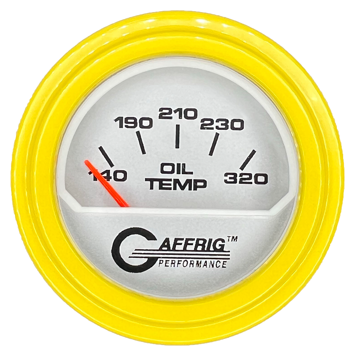 GAFFRIG 2 INCH ELECTRIC OIL TEMP GAUGE 100-320 F STEP RIM (002) / YELLOW / PLATINUM