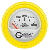 GAFFRIG 2 INCH ELECTRIC OIL TEMP GAUGE 100-320 F STEP RIM (002) / YELLOW / PLATINUM