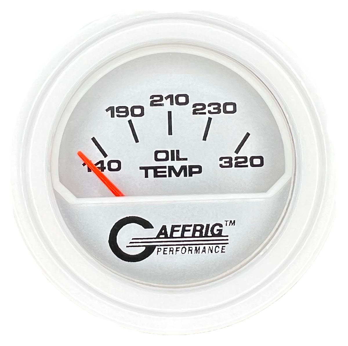 GAFFRIG 2 INCH ELECTRIC OIL TEMP GAUGE 100-320 F STEP RIM (002) / WHITE / PLATINUM