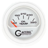 GAFFRIG 2 INCH ELECTRIC OIL TEMP GAUGE 100-320 F STEP RIM (002) / WHITE / PLATINUM