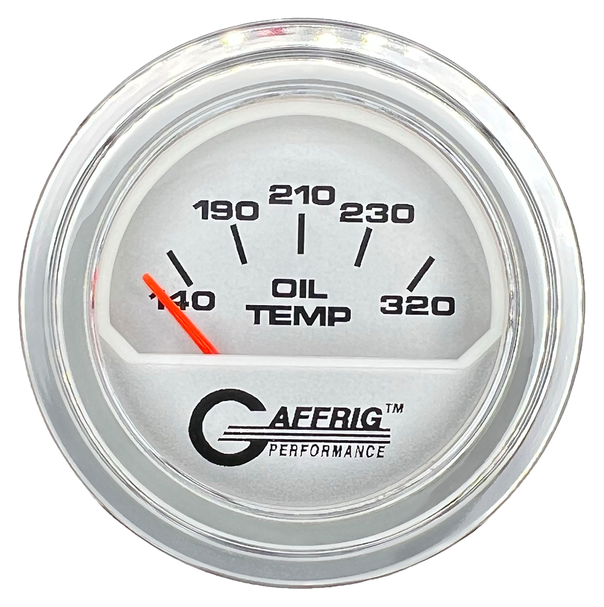 GAFFRIG 2 INCH ELECTRIC OIL TEMP GAUGE 100-320 F STEP RIM (002) / CHROME/POLISHED / PLATINUM