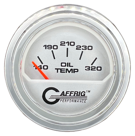 GAFFRIG 2 INCH ELECTRIC OIL TEMP GAUGE 100-320 F STEP RIM (002) / CHROME/POLISHED / PLATINUM