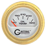 GAFFRIG 2 INCH ELECTRIC OIL TEMP GAUGE 100-320 F STEP RIM (002) / GOLD / PLATINUM