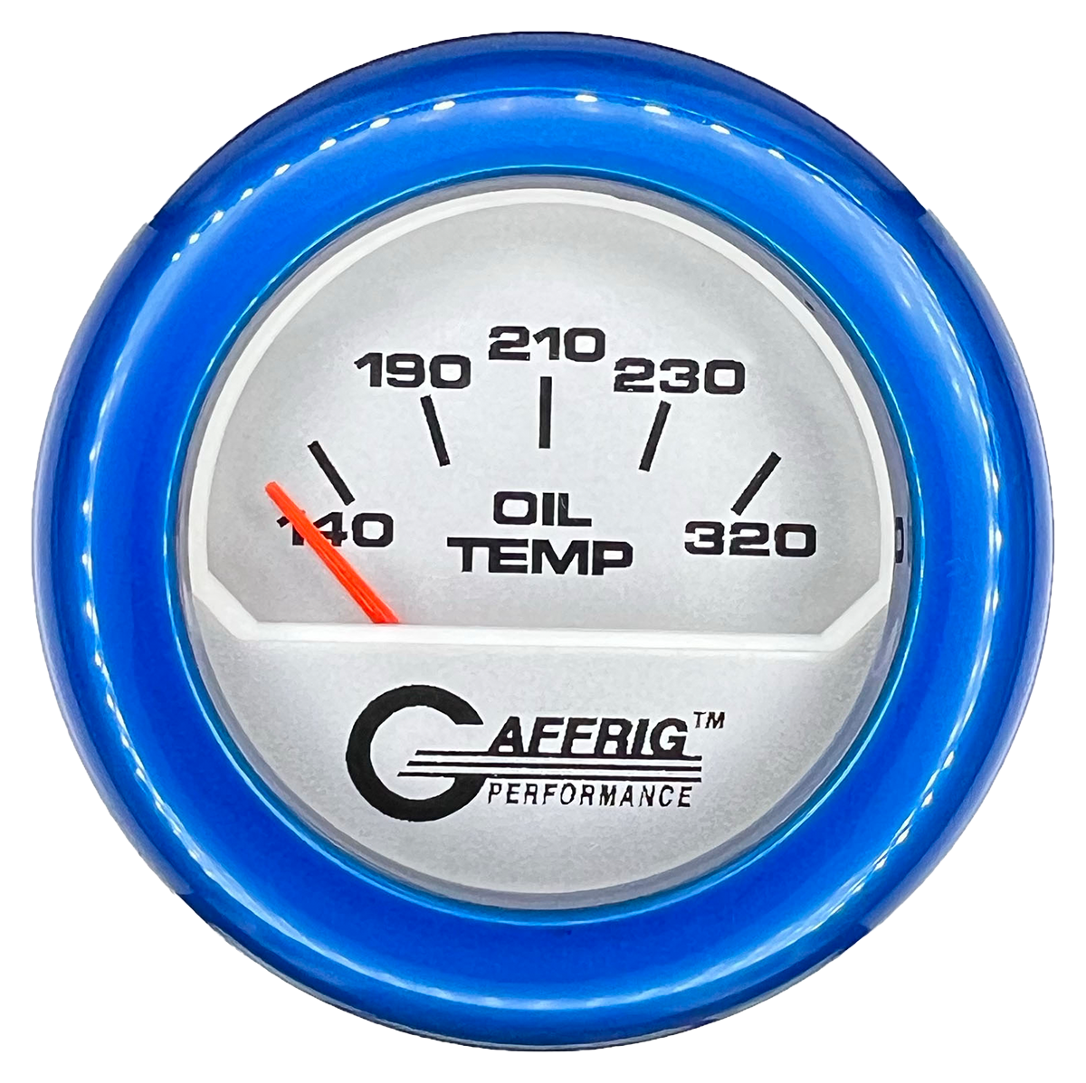 GAFFRIG 2 INCH ELECTRIC OIL TEMP GAUGE 100-320 F FAT RIM (218) / BLUE / PLATINUM