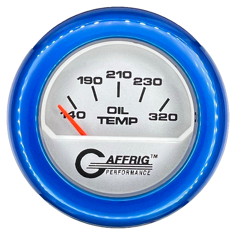 GAFFRIG 2 INCH ELECTRIC OIL TEMP GAUGE 100-320 F FAT RIM (218) / BLUE / PLATINUM