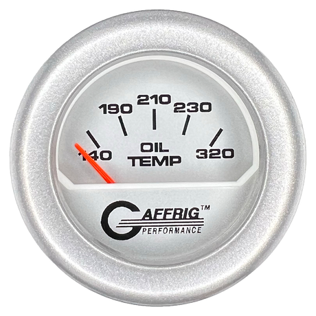 GAFFRIG 2 INCH ELECTRIC OIL TEMP GAUGE 100-320 F FAT RIM (218) / PLATINUM / PLATINUM