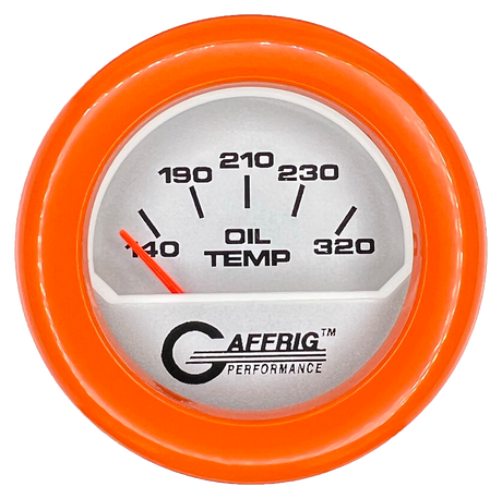 GAFFRIG 2 INCH ELECTRIC OIL TEMP GAUGE 100-320 F FAT RIM (218) / ORANGE / PLATINUM