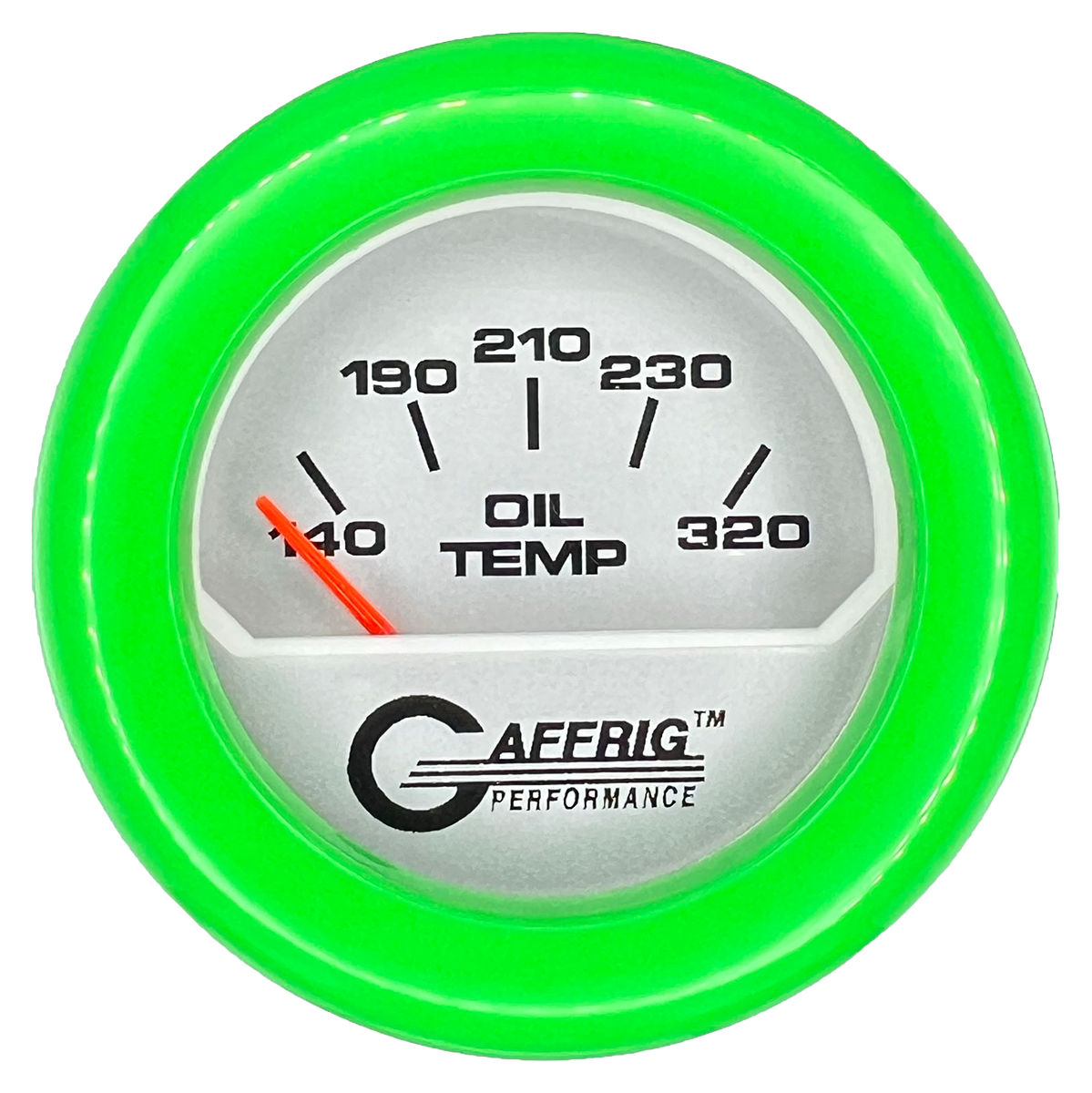 GAFFRIG 2 INCH ELECTRIC OIL TEMP GAUGE 100-320 F FAT RIM (218) / LIME GREEN / PLATINUM