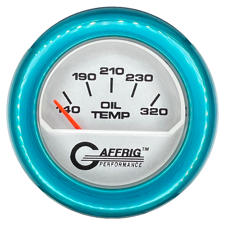 GAFFRIG 2 INCH ELECTRIC OIL TEMP GAUGE 100-320 F FAT RIM (218) / TEAL / PLATINUM