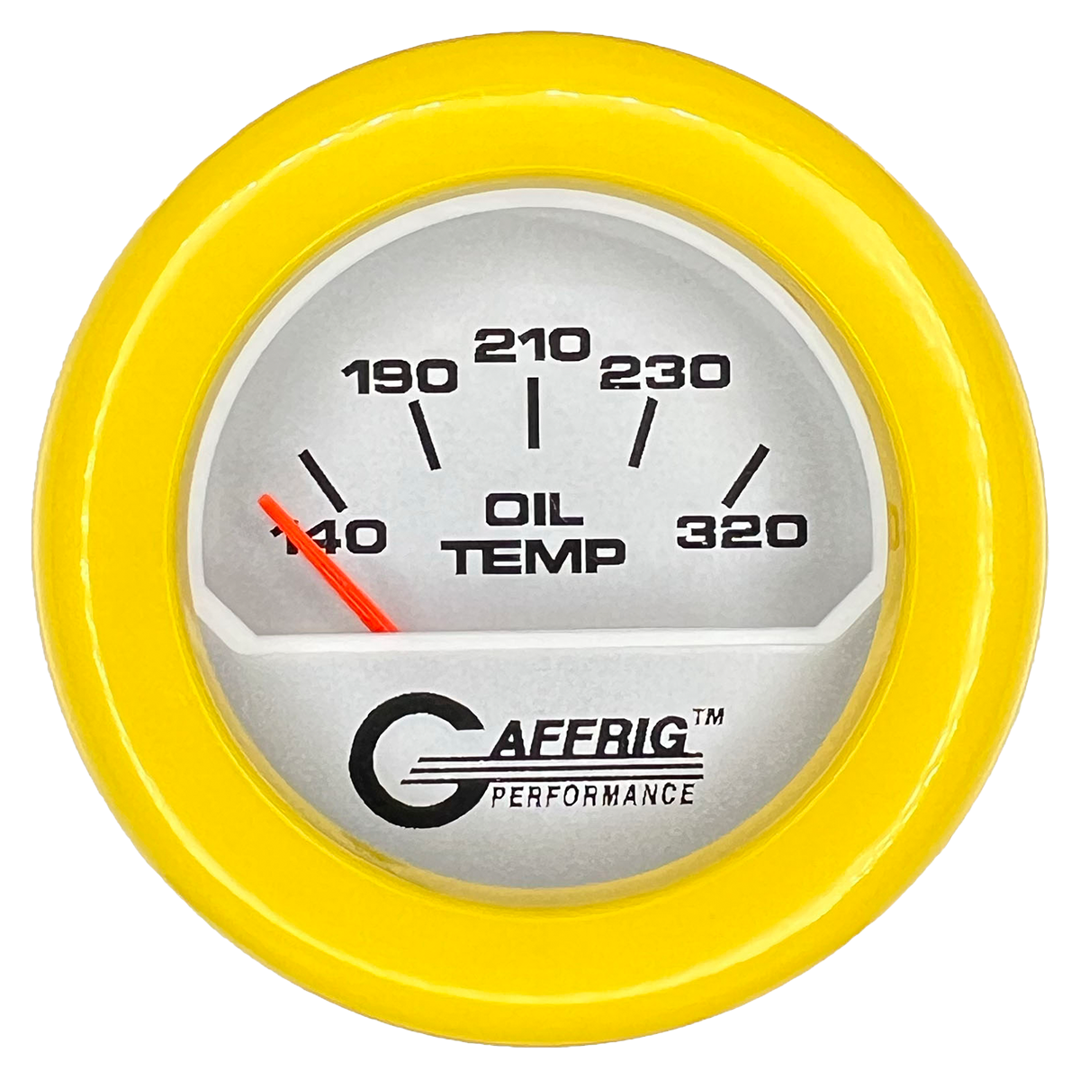 GAFFRIG 2 INCH ELECTRIC OIL TEMP GAUGE 100-320 F FAT RIM (218) / YELLOW / PLATINUM