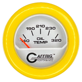 GAFFRIG 2 INCH ELECTRIC OIL TEMP GAUGE 100-320 F FAT RIM (218) / YELLOW / PLATINUM