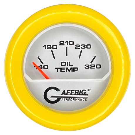 GAFFRIG 2 INCH ELECTRIC OIL TEMP GAUGE 100-320 F FAT RIM (218) / YELLOW / PLATINUM