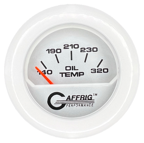 GAFFRIG 2 INCH ELECTRIC OIL TEMP GAUGE 100-320 F FAT RIM (218) / WHITE / PLATINUM