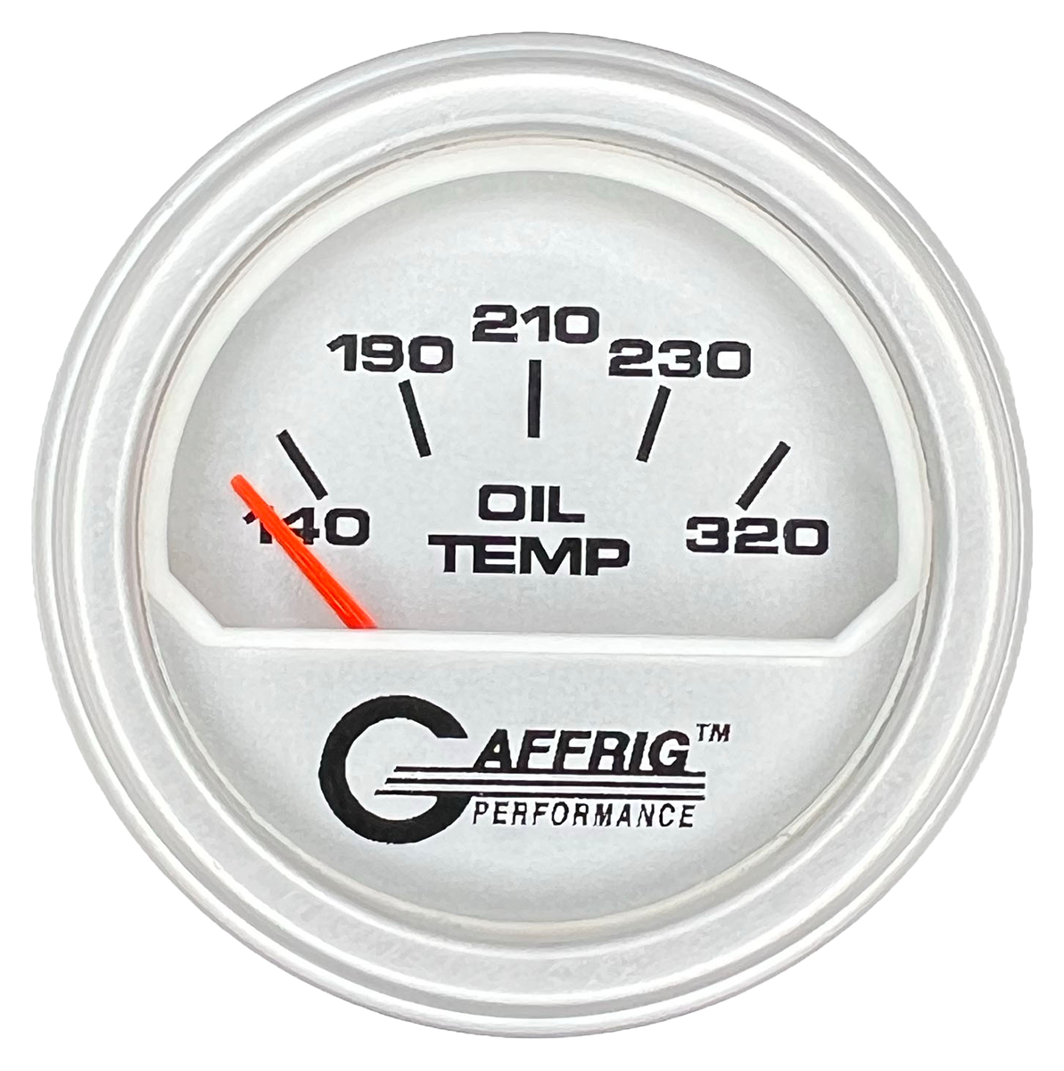 GAFFRIG 2 INCH ELECTRIC OIL TEMP GAUGE 100-320 F STEP RIM (002) / PLATINUM / PLATINUM