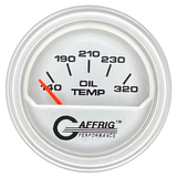 GAFFRIG 2 INCH ELECTRIC OIL TEMP GAUGE 100-320 F STEP RIM (002) / PLATINUM / PLATINUM