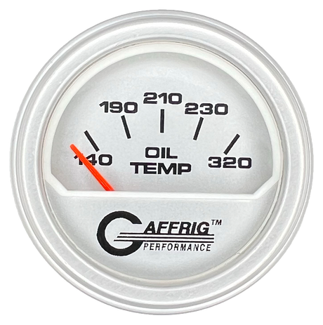 GAFFRIG 2 INCH ELECTRIC OIL TEMP GAUGE 100-320 F STEP RIM (002) / PLATINUM / PLATINUM