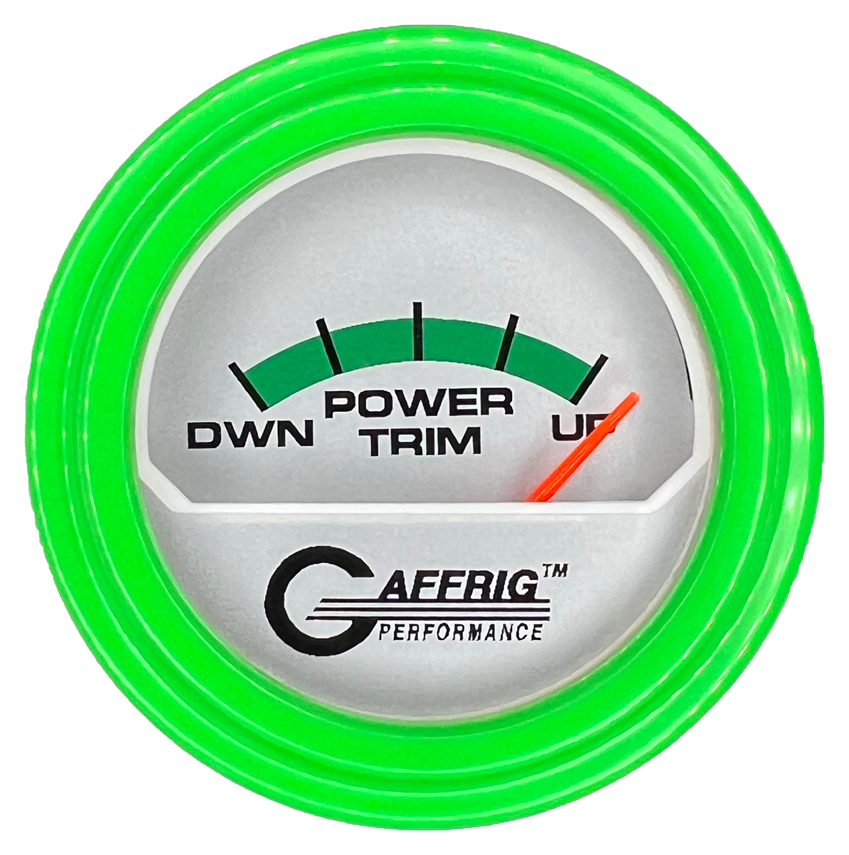 GAFFRIG 2 INCH ELECTRIC TRIM METER MERCURY GAUGE STEP RIM (002) / LIME GREEN / PLATINUM