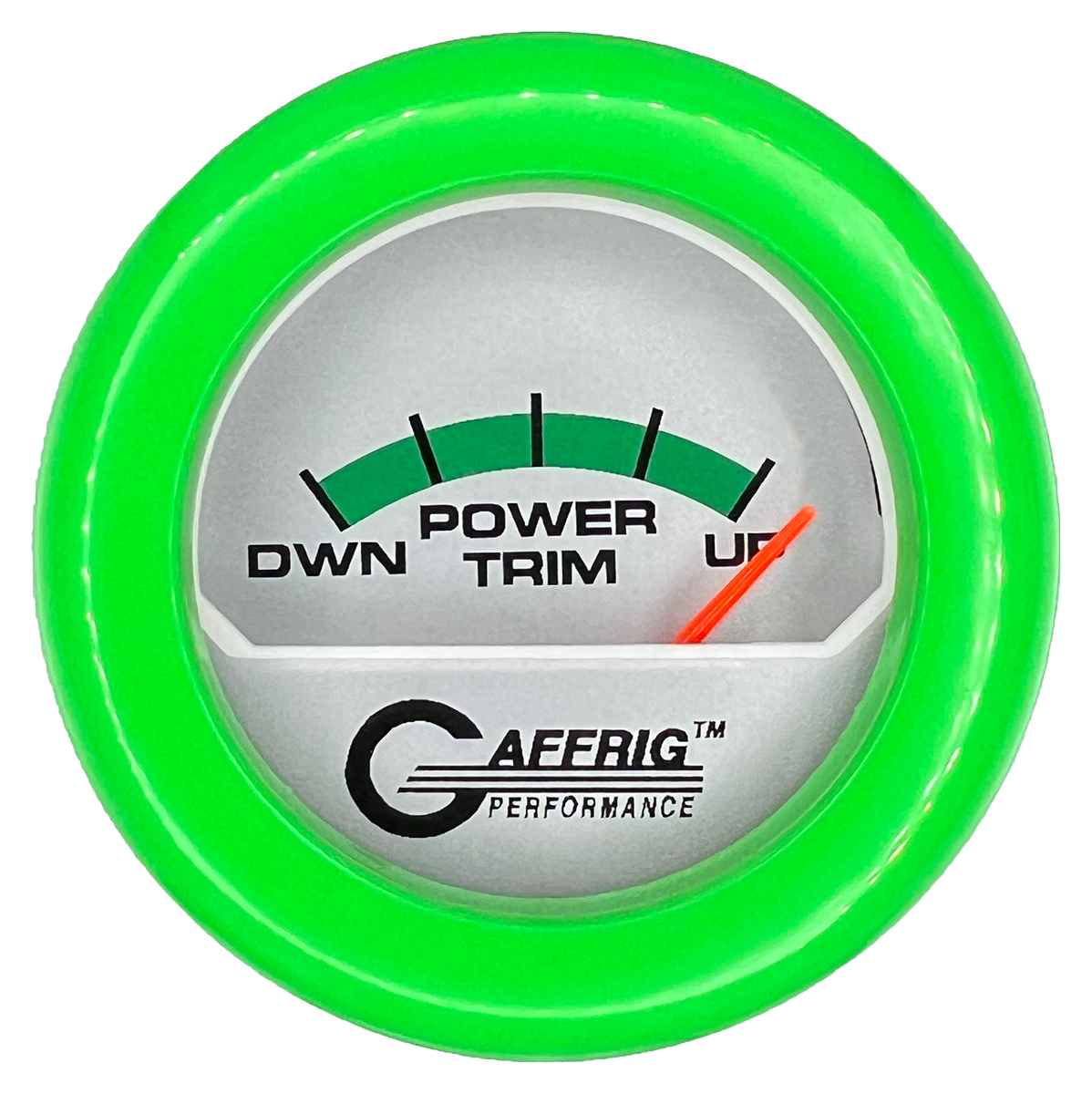 GAFFRIG 2 INCH ELECTRIC TRIM METER MERCURY GAUGE FAT RIM (218) / LIME GREEN / PLATINUM