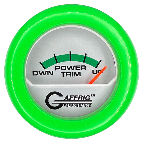 GAFFRIG 2 INCH ELECTRIC TRIM METER MERCURY GAUGE FAT RIM (218) / LIME GREEN / PLATINUM