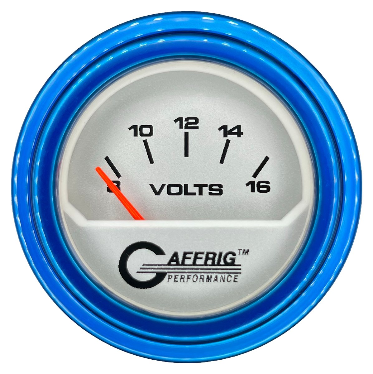 GAFFRIG 2 INCH ELECTRIC VOLTMETER 8-16 VOLT GAUGE STEP RIM (002) / BLUE / PLATINUM