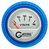 GAFFRIG 2 INCH ELECTRIC VOLTMETER 8-16 VOLT GAUGE STEP RIM (002) / BLUE / PLATINUM