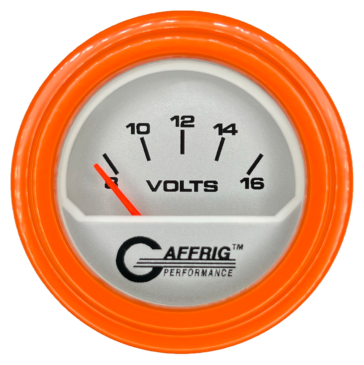 GAFFRIG 2 INCH ELECTRIC VOLTMETER 8-16 VOLT GAUGE STEP RIM (002) / ORANGE / PLATINUM