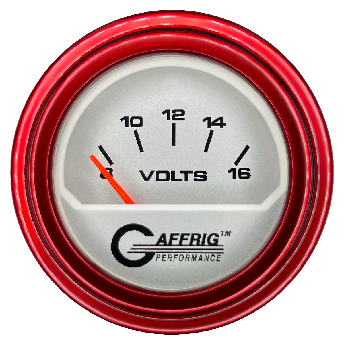 GAFFRIG 2 INCH ELECTRIC VOLTMETER 8-16 VOLT GAUGE STEP RIM (002) / RED / PLATINUM